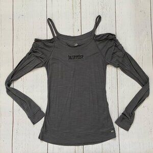 Alo Jazzercise Grey Cold Shoulder Long Sleeve Top